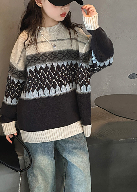 Fine Striped Plaid Patchwork Cotton Knit Sweater Spring