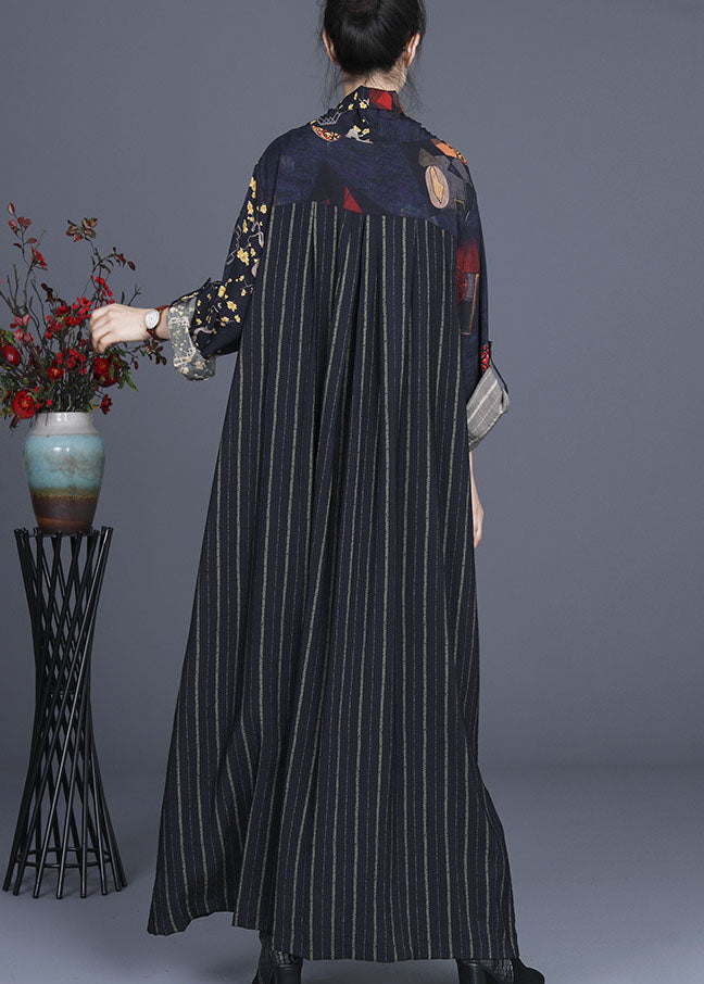 Fine V Neck Print Patchwork Tie Waist Fall Vacation Dresses