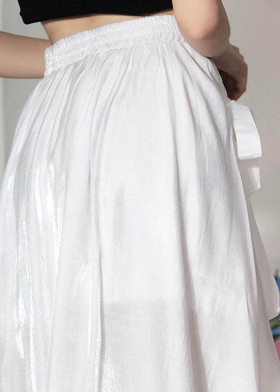 Fine White Cinched Asymmetrical Design a Line Skirt