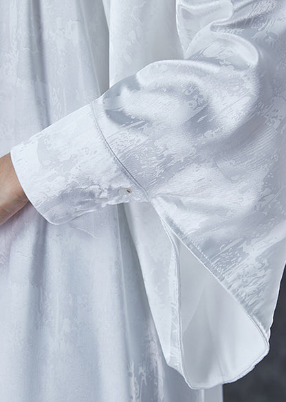 Fine White High Neck Draping Wear on Both Sides Silk Long Dresses Spring