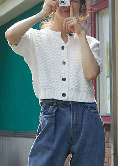 Fine White O-neck Button Cozy Knit Sweaters Fall