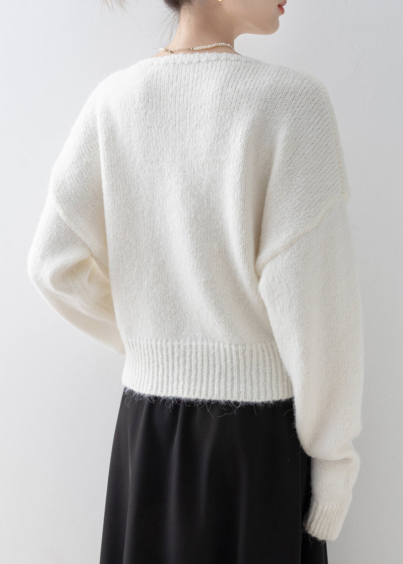Fine White O Neck Zircon Knit Sweaters Spring