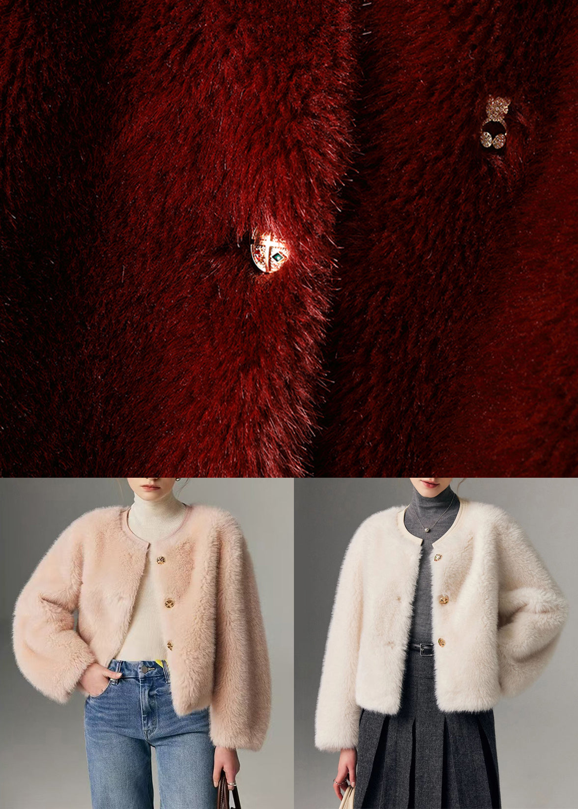 Fine White Original Design Button Leather and Fur Coat