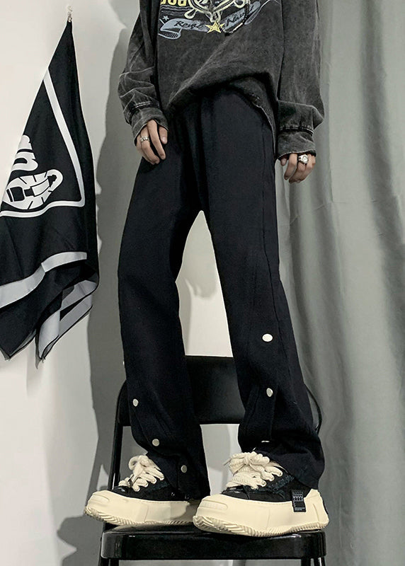 Fine White Pockets Side Open Patchwork Denim Pants Fall