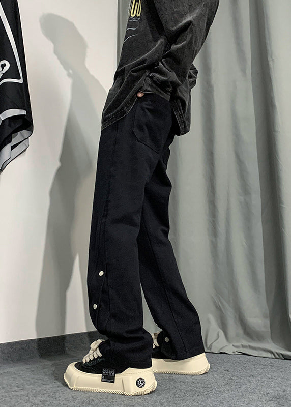 Fine White Pockets Side Open Patchwork Denim Pants Fall