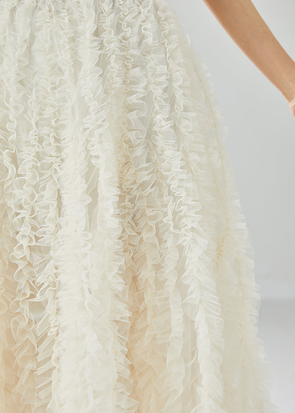 Fine White Ruffled Exra Large Hem Tulle a Line Skirt Summer