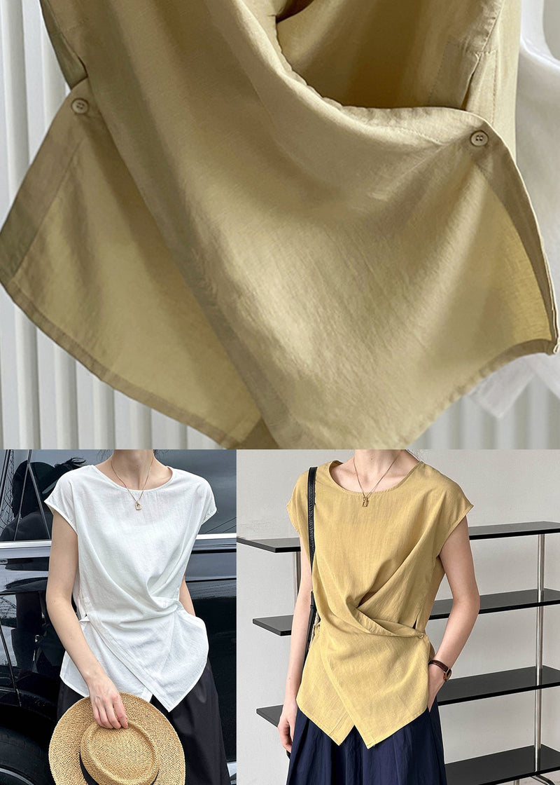 Fine Yellow Asymmetrical Top Short Sleeve