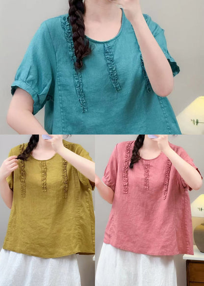 Fine Yellow Ruffled Cotton Blouse Top Summer