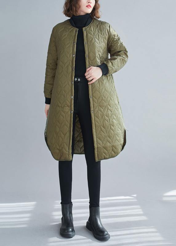 Fine Army Green Winter Coats Snow O Neck Zippered Overcoat