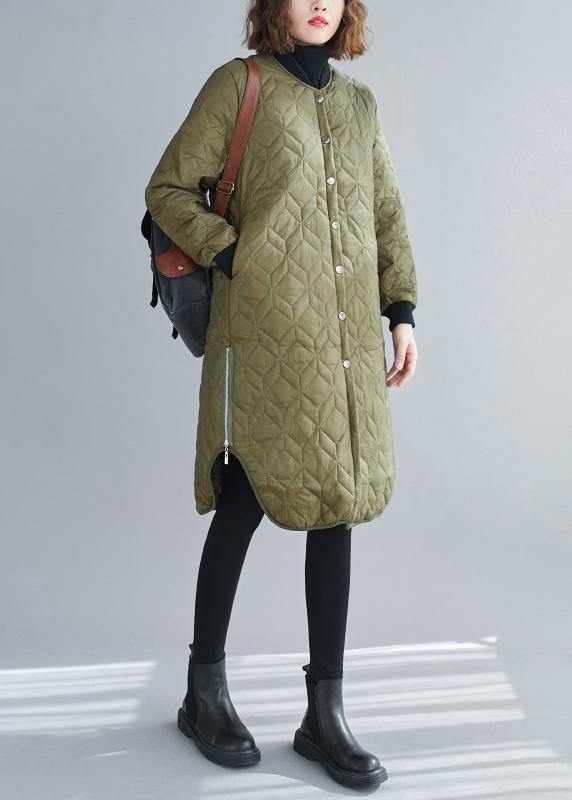 Fine Army Green Winter Coats Snow O Neck Zippered Overcoat