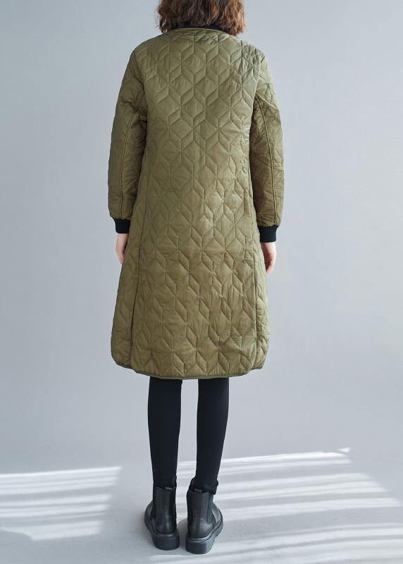 Fine Army Green Winter Coats Snow O Neck Zippered Overcoat