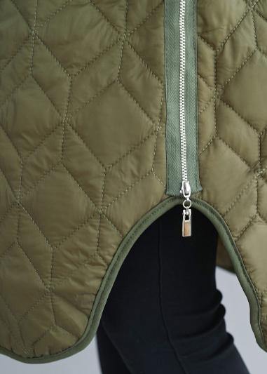 Fine Army Green Winter Coats Snow O Neck Zippered Overcoat