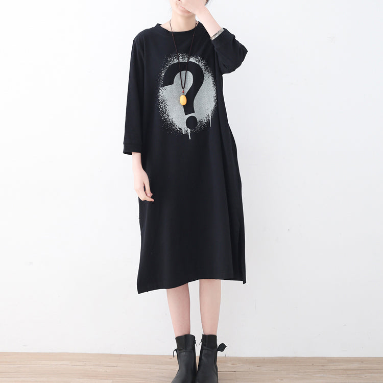 Fine Black Alphabet Cotton Caftans Side Open Gown New Brief Caftans
