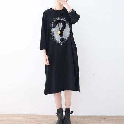 Fine Black Alphabet Cotton Caftans Side Open Gown New Brief Caftans