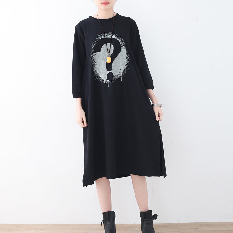 Fine Black Alphabet Cotton Caftans Side Open Gown New Brief Caftans