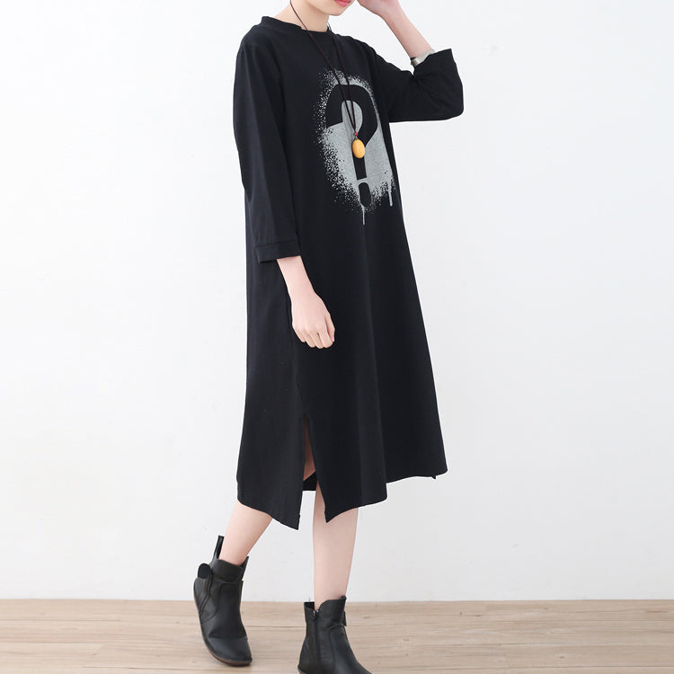 Fine Black Alphabet Cotton Caftans Side Open Gown New Brief Caftans