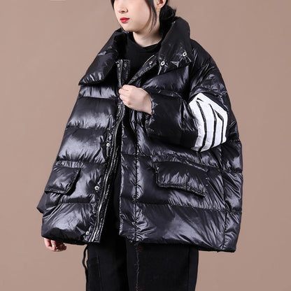 Fine Black Duck Down Coat Parka Stand Collar Zippered New Winter Outwear