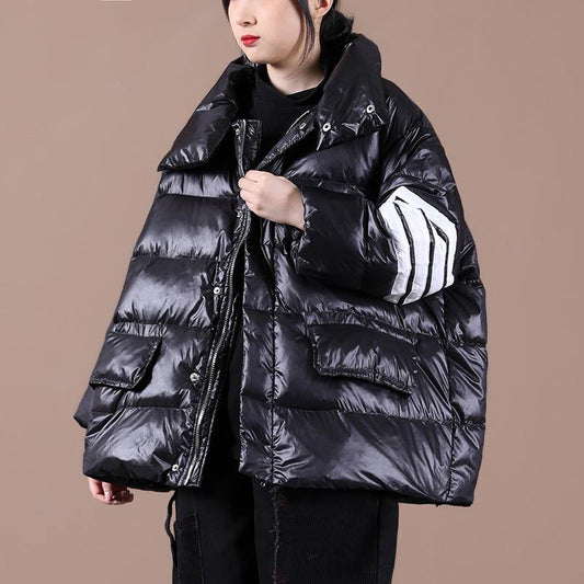 Fine Black Duck Down Coat Parka Stand Collar Zippered New Winter Outwear