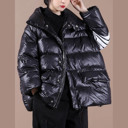 Fine Black Duck Down Coat Parka Stand Collar Zippered New Winter Outwear