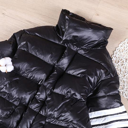 Fine Black Duck Down Coat Parka Stand Collar Zippered New Winter Outwear