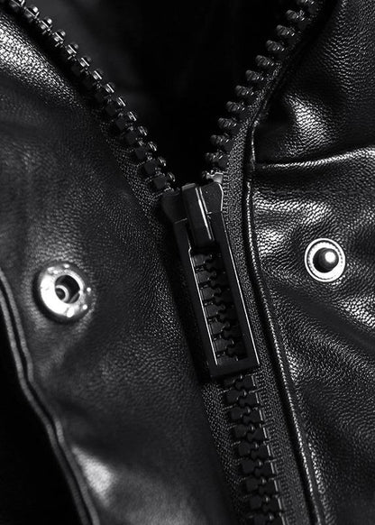 Fine Black Outwear Down Jacket High Neck Zippered Overcoat