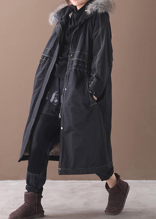 Fine Black Overcoat Snow Jackets Hooded True Fur Collar Outwear
