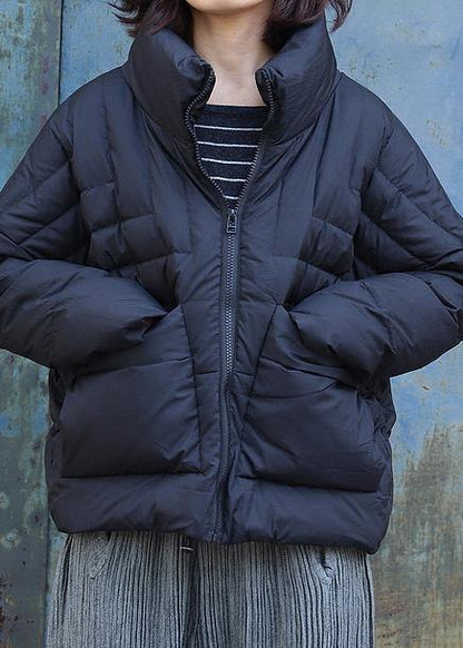 Fine Black Short Outwear Clothing Down Jacket Stand Collar Winter Outwear