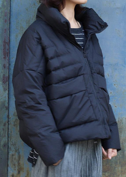 Fine Black Short Outwear Clothing Down Jacket Stand Collar Winter Outwear