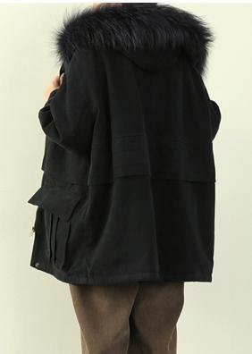 Fine Black Thick Overcoat Down Jacket Faux Fur Collar Winter Coats