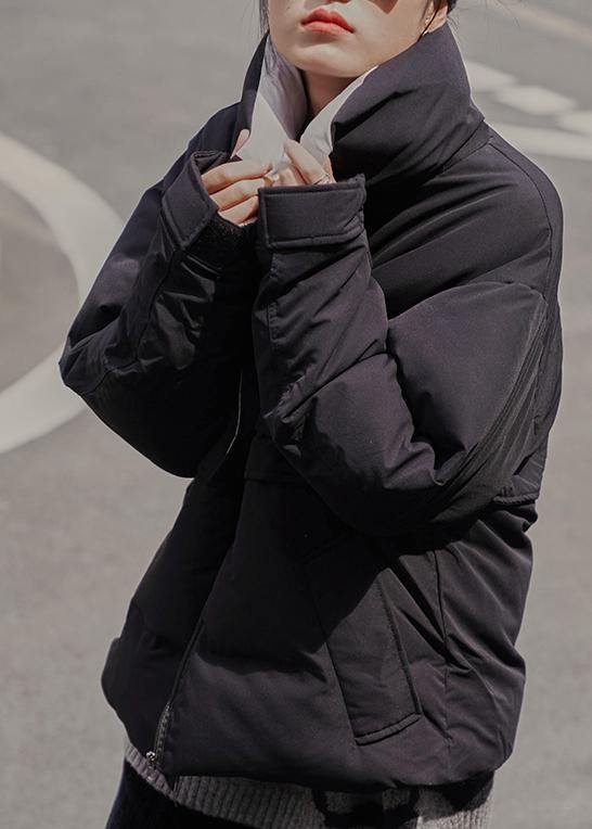 Fine Black Winter Outwear Loose Fitting Jackets Stand Collar Patchwork Outwear