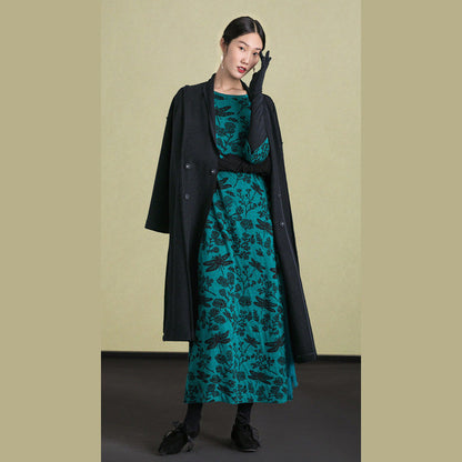 Fine Black Wool Coat for Woman Clothing Embroidery Winter Coat Long Sleeve Woolen Outwear