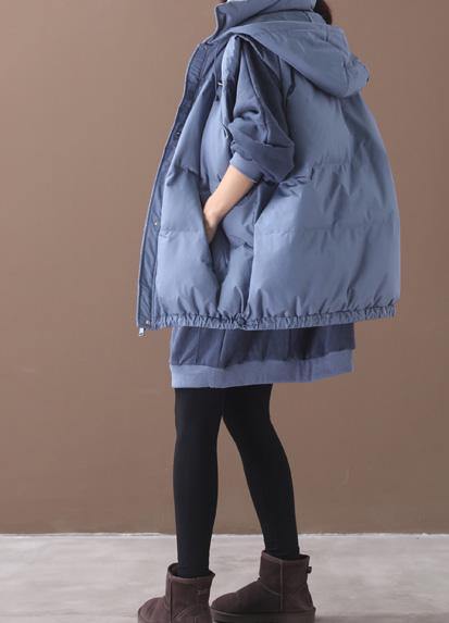 Fine Blue Outfit Clothing Hooded Sleeveless Winter Outwear