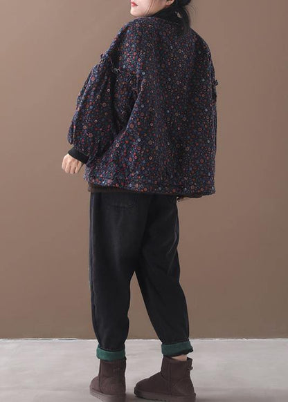 Fine Blue Coats for Loose Fitting Winter Jacket Zippered Outwear Patchwork O Neck