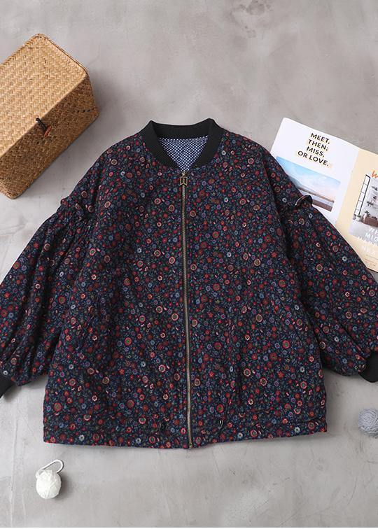 Fine Blue Coats for Loose Fitting Winter Jacket Zippered Outwear Patchwork O Neck
