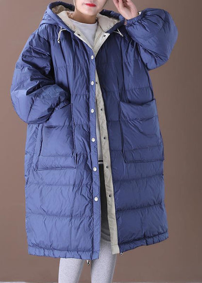 Fine Blue Cotton Blend Coat Clothing Snow Jackets Hooded Pockets Jackets