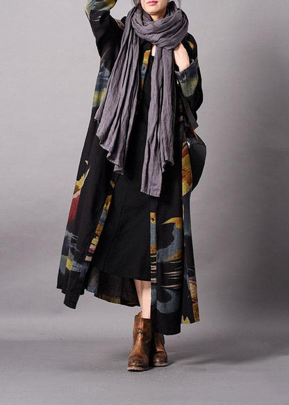 Fine Blue Print Clothing Long Fall Lapel Button Down Coat