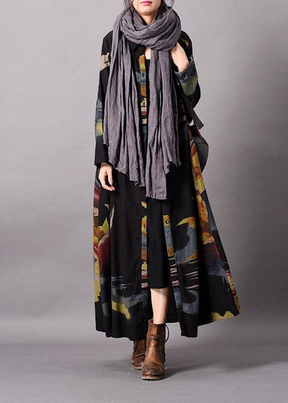 Fine Blue Print Clothing Long Fall Lapel Button Down Coat