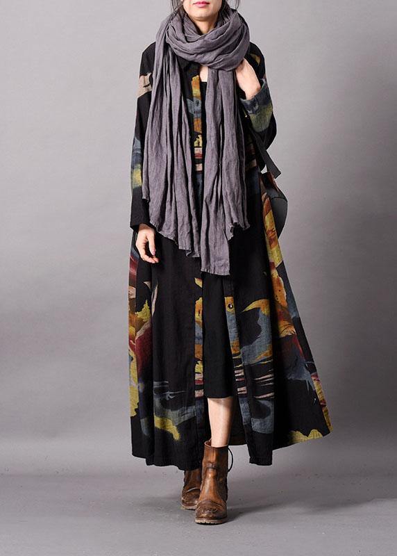 Fine Blue Print Clothing Long Fall Lapel Button Down Coat