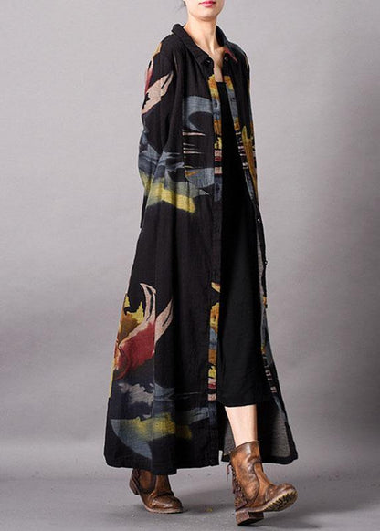 Fine Blue Print Clothing Long Fall Lapel Button Down Coat