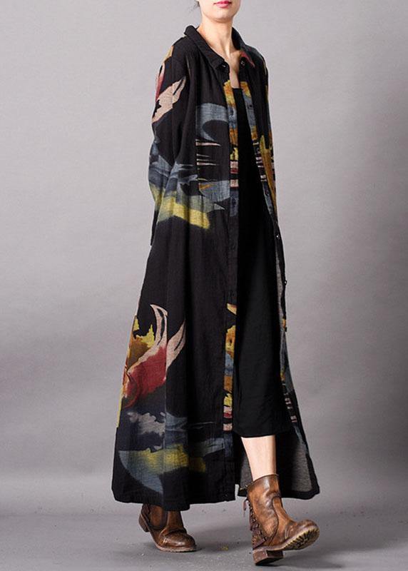 Fine Blue Print Clothing Long Fall Lapel Button Down Coat