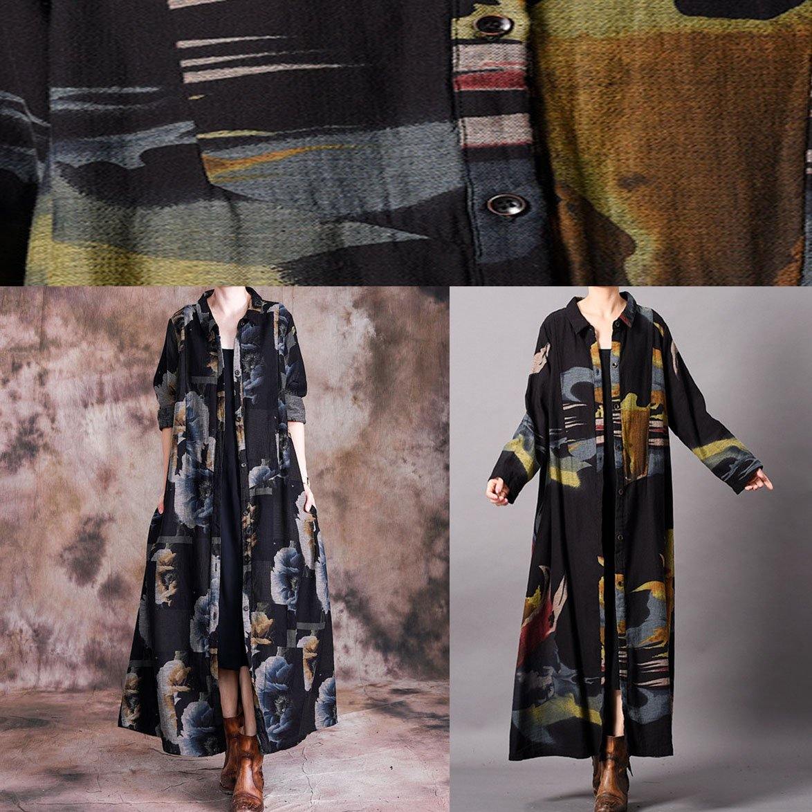 Fine Blue Print Clothing Long Fall Lapel Button Down Coat