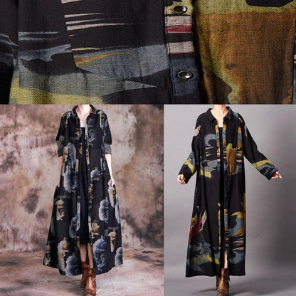 Fine Blue Print Clothing Long Fall Lapel Button Down Coat