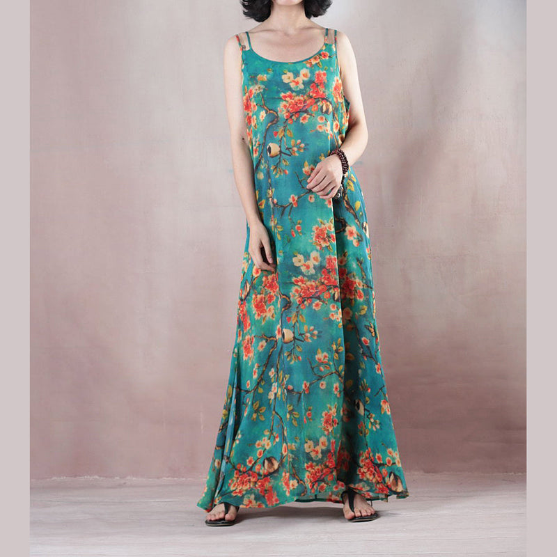 Fine Blue Summer Maxi Dress O Neck Spaghetti Strap Cocktail Dress a Line Skirts Maxi Dresses