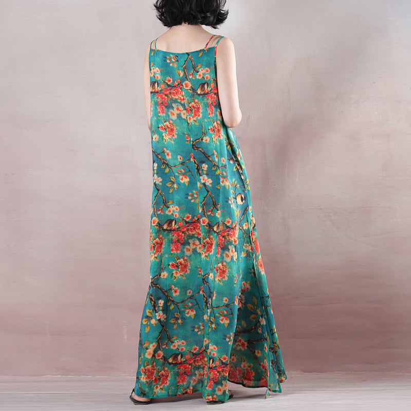 Fine Blue Summer Maxi Dress O Neck Spaghetti Strap Cocktail Dress a Line Skirts Maxi Dresses