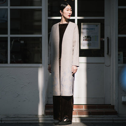 Fine Blue Wool Coat for Woman Two Ways to Wear Winter Jackets Embroidery Coats