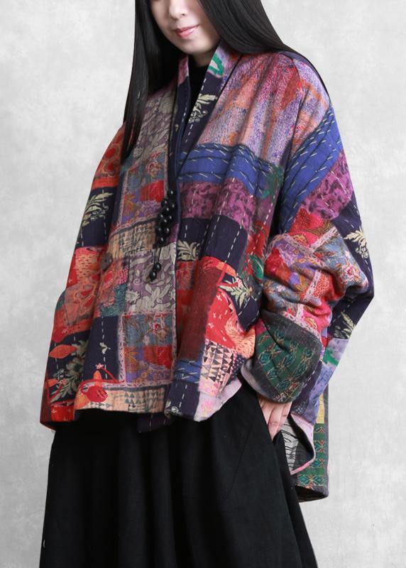 Fine Down Jacket Winter Outwear Print V Neck Pockets Outwear