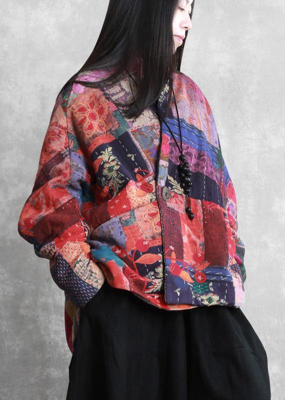 Fine Down Jacket Winter Outwear Print V Neck Pockets Outwear