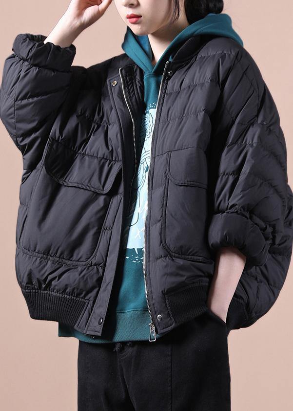 Fine Parka Coats Black Large Pockets Down Coat Winter