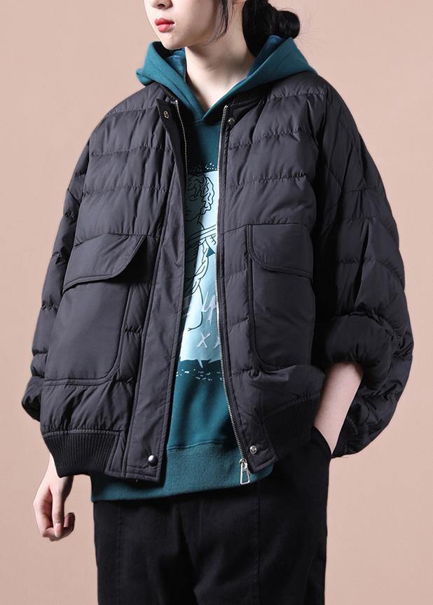 Fine Parka Coats Black Large Pockets Down Coat Winter