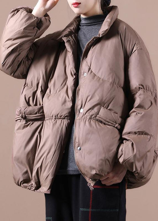 Fine Chocolate Goose Down Coat Down Jacket Stand Collar Chinese Button Overcoat